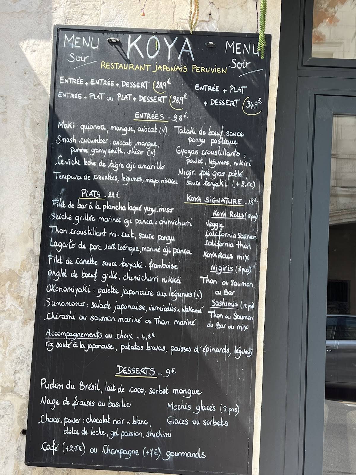 Menu de Koya