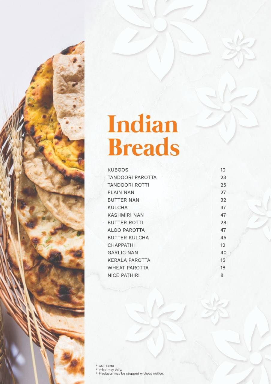 Gazania Indo Arab Restaurant menu