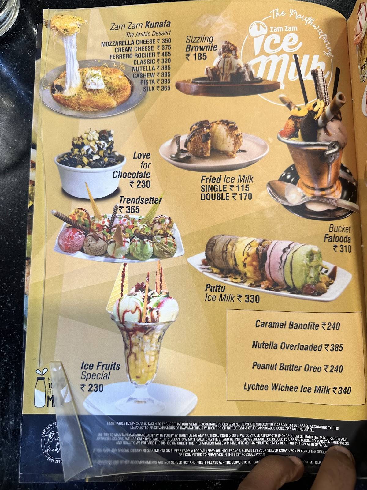 Zam Zam Restaurant menu
