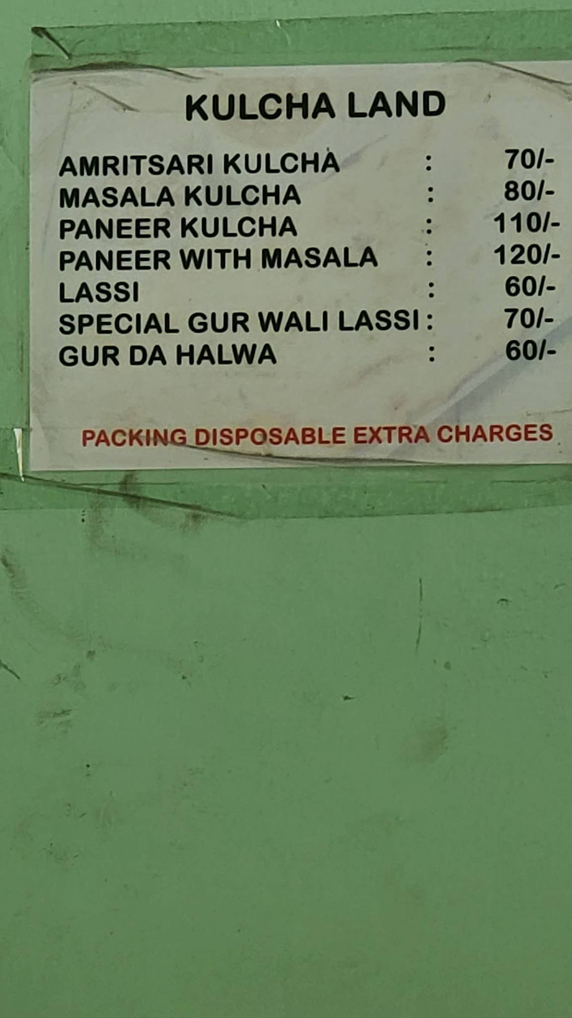 Kulcha Land menu