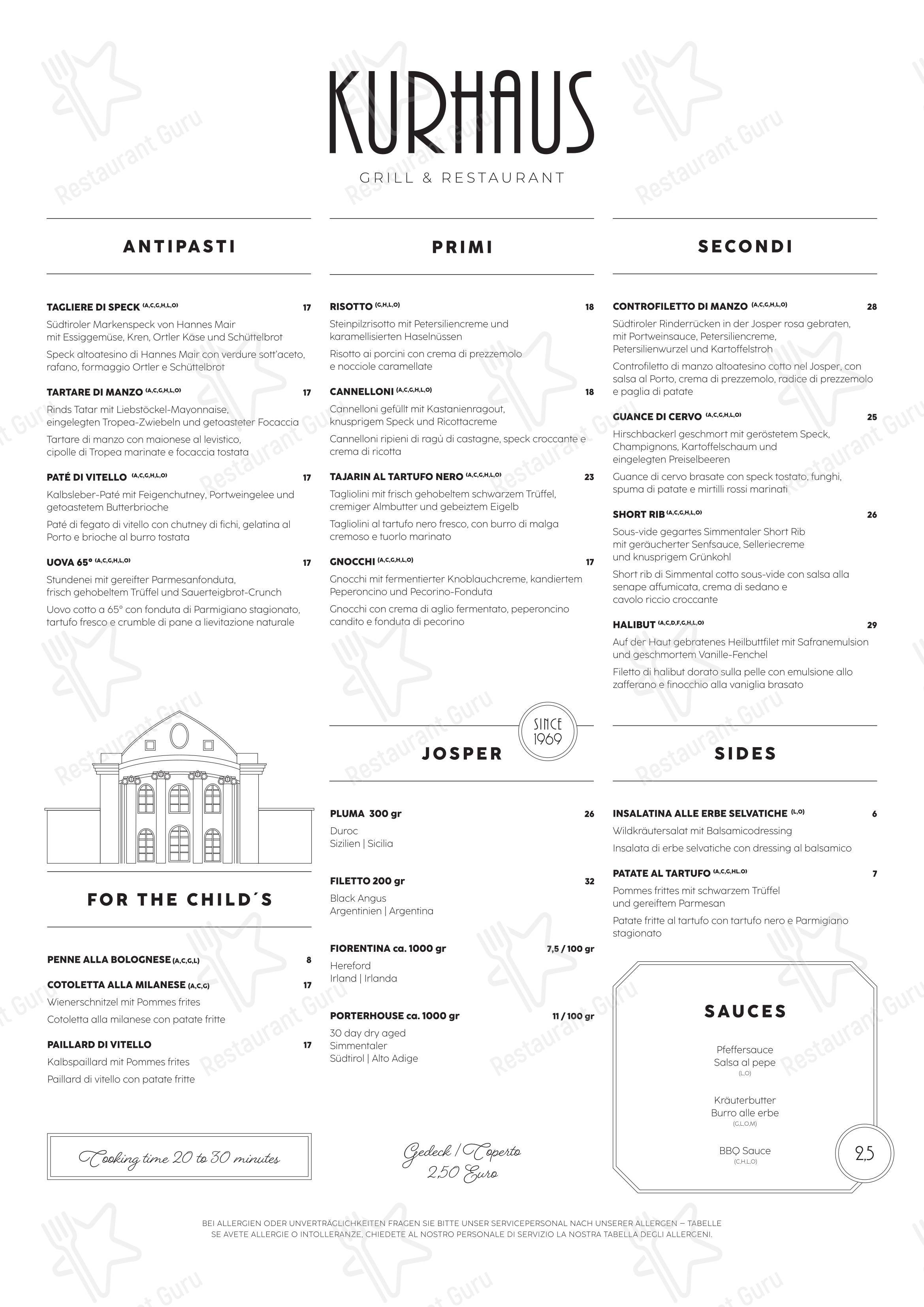 Menu per Kurhaus Restaurant in Merano