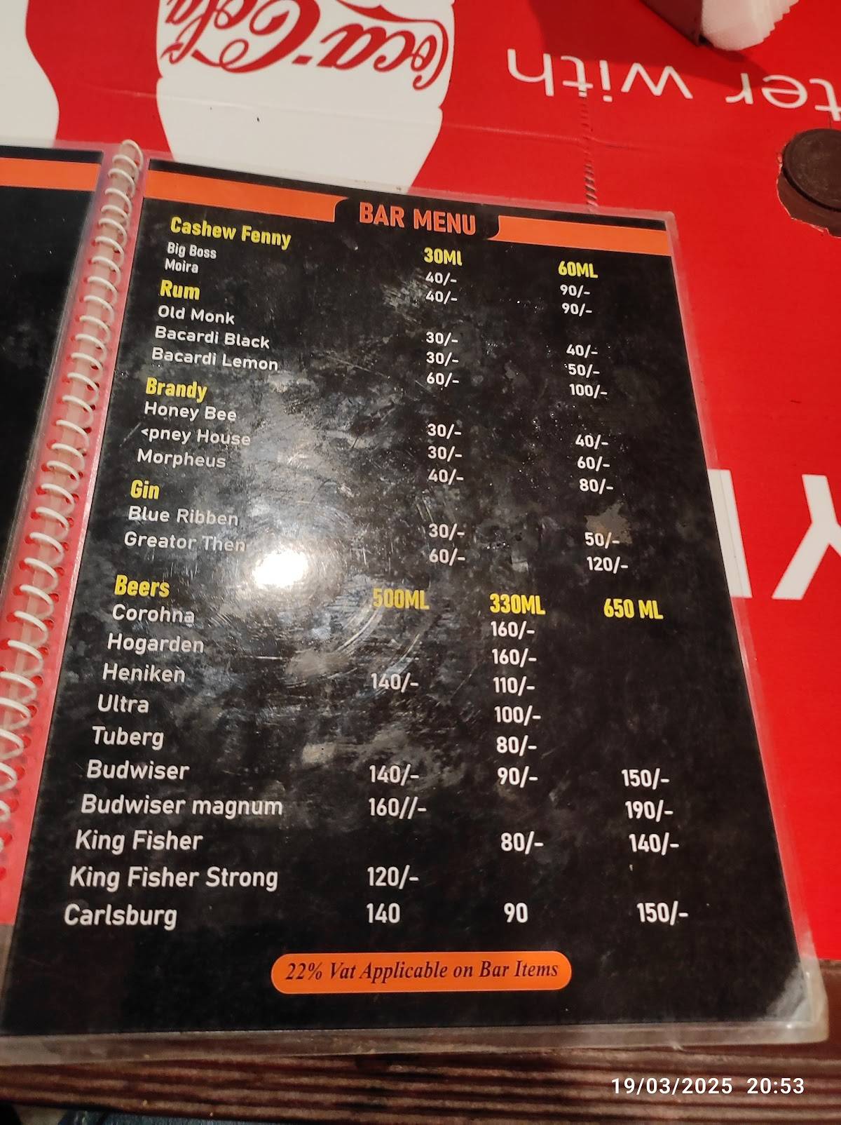 Kuttikar Bar And Restaurant menu
