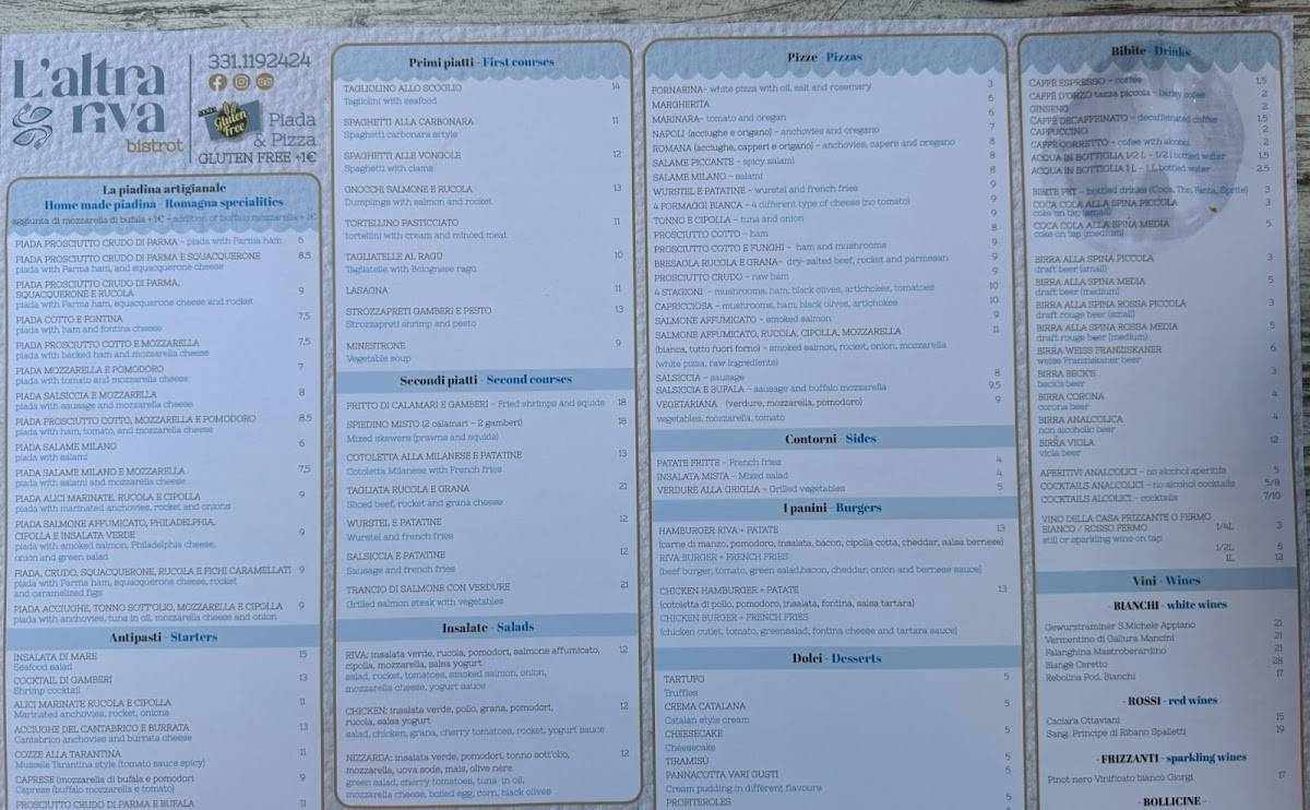 Menu di L'Altra Riva 