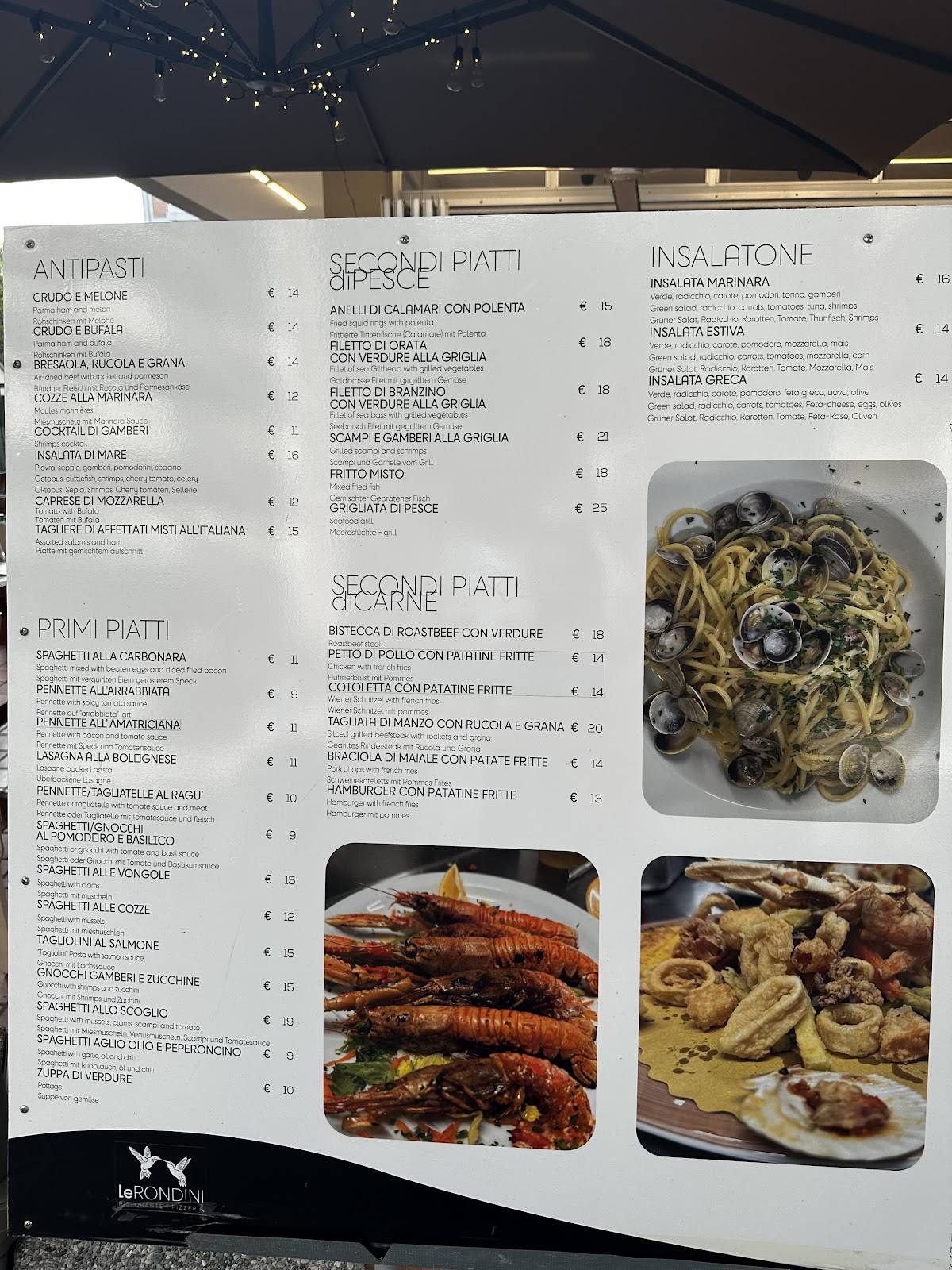 Menu di Le Rondini Ristorante Pizzeria 
