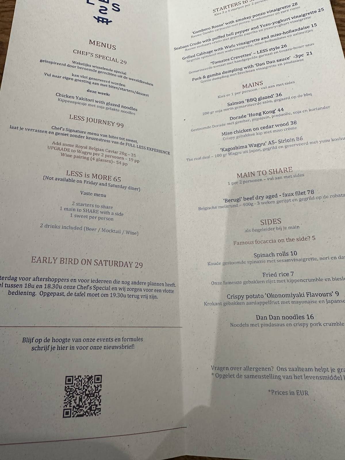 Menu de LESS Eatery