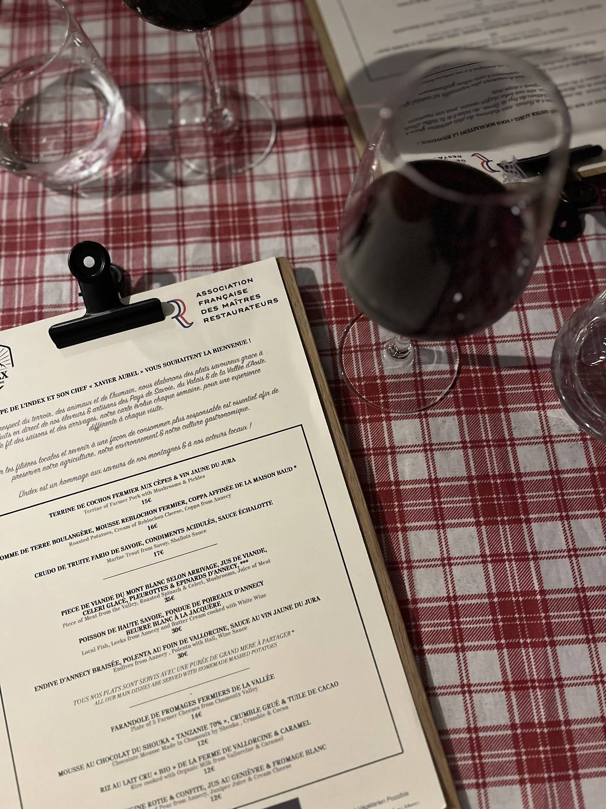 Menu de L'Index-Chamonix