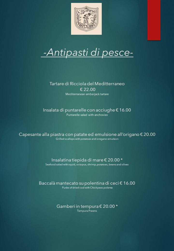Menu di L'Olimpia Trattoria con alloggio 