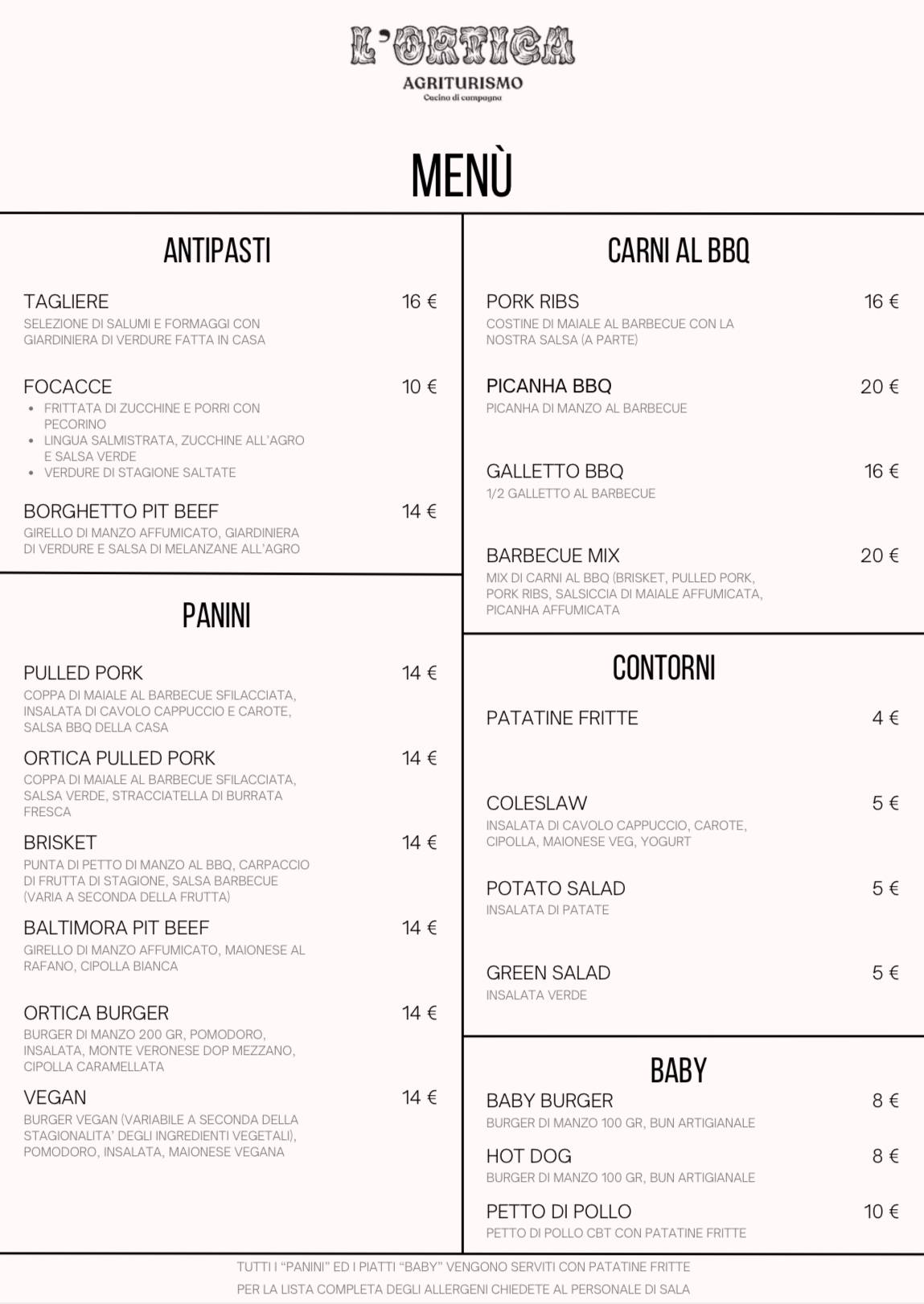 Menu di L'Ortica Borghetto sul Mincio 