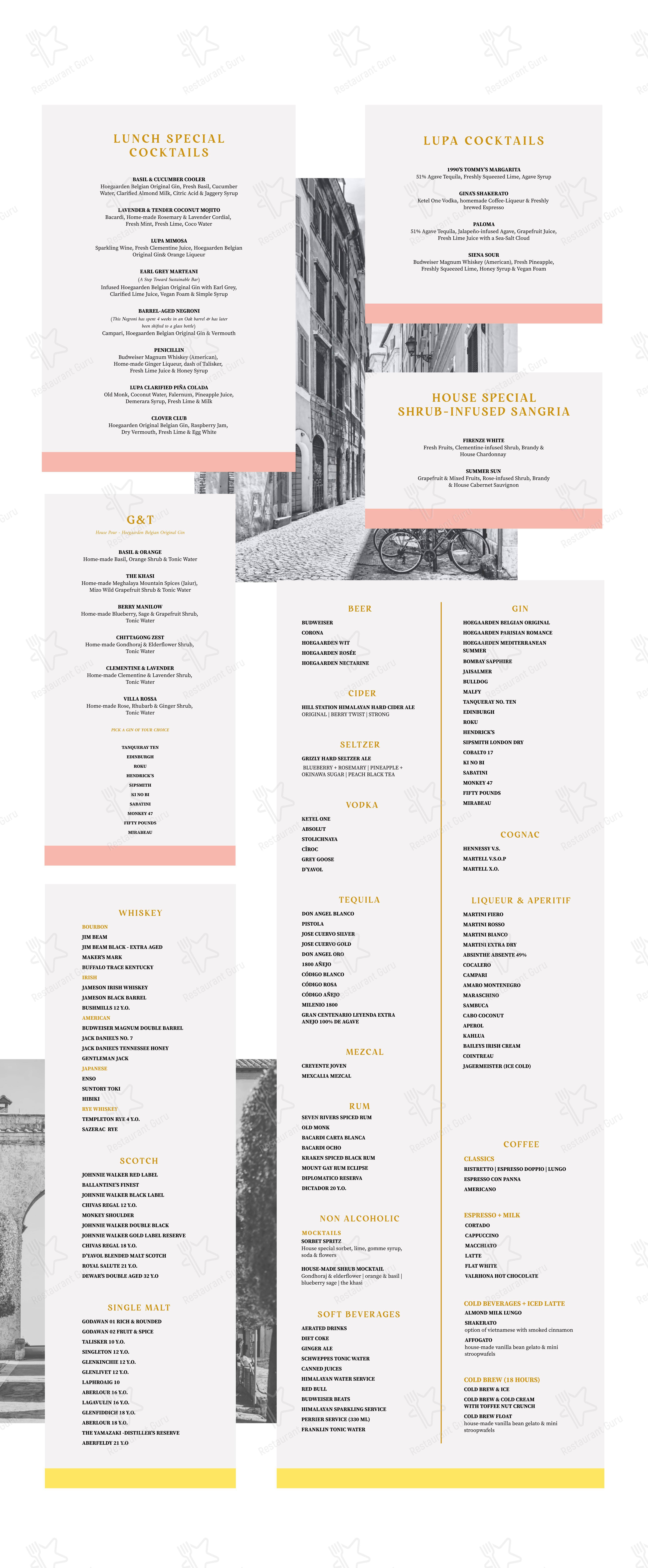Menu for the LUPA restaurant