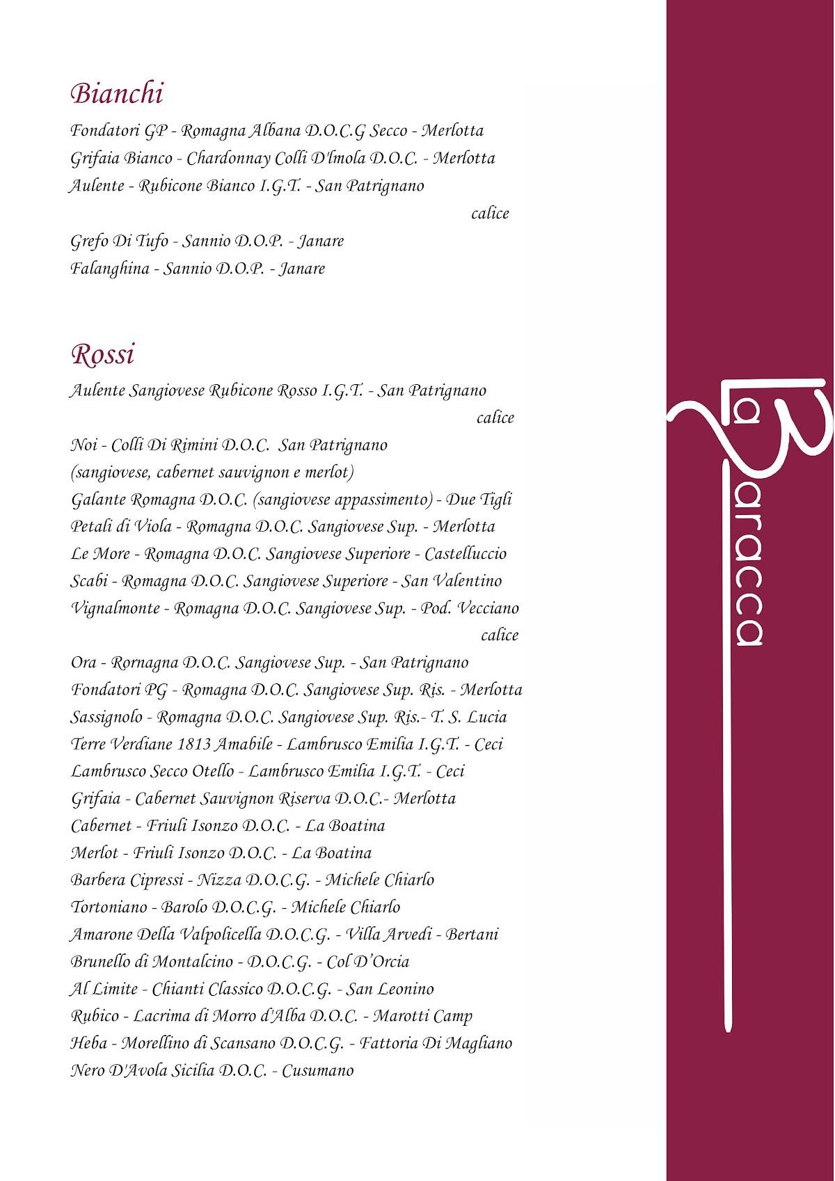 Menu di La Baracca Rimini 