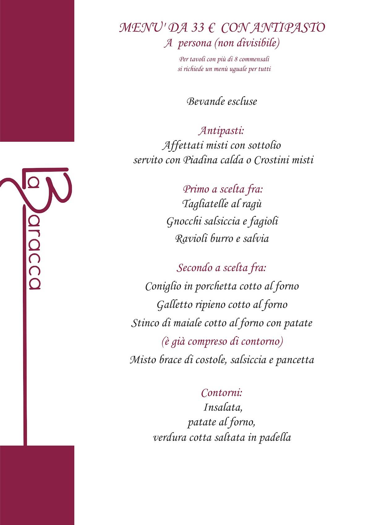 Menu di La Baracca Rimini 