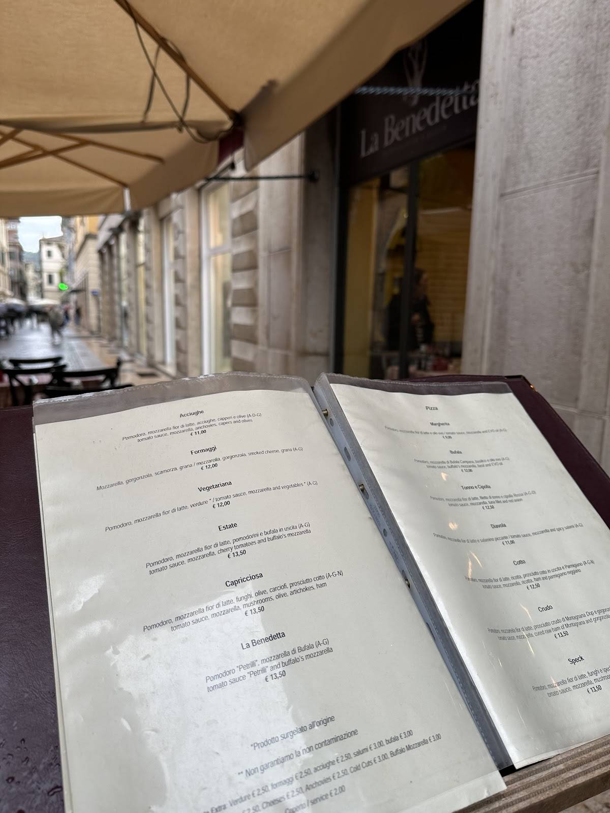 Menu di La Benedetta osteria vino pizza 