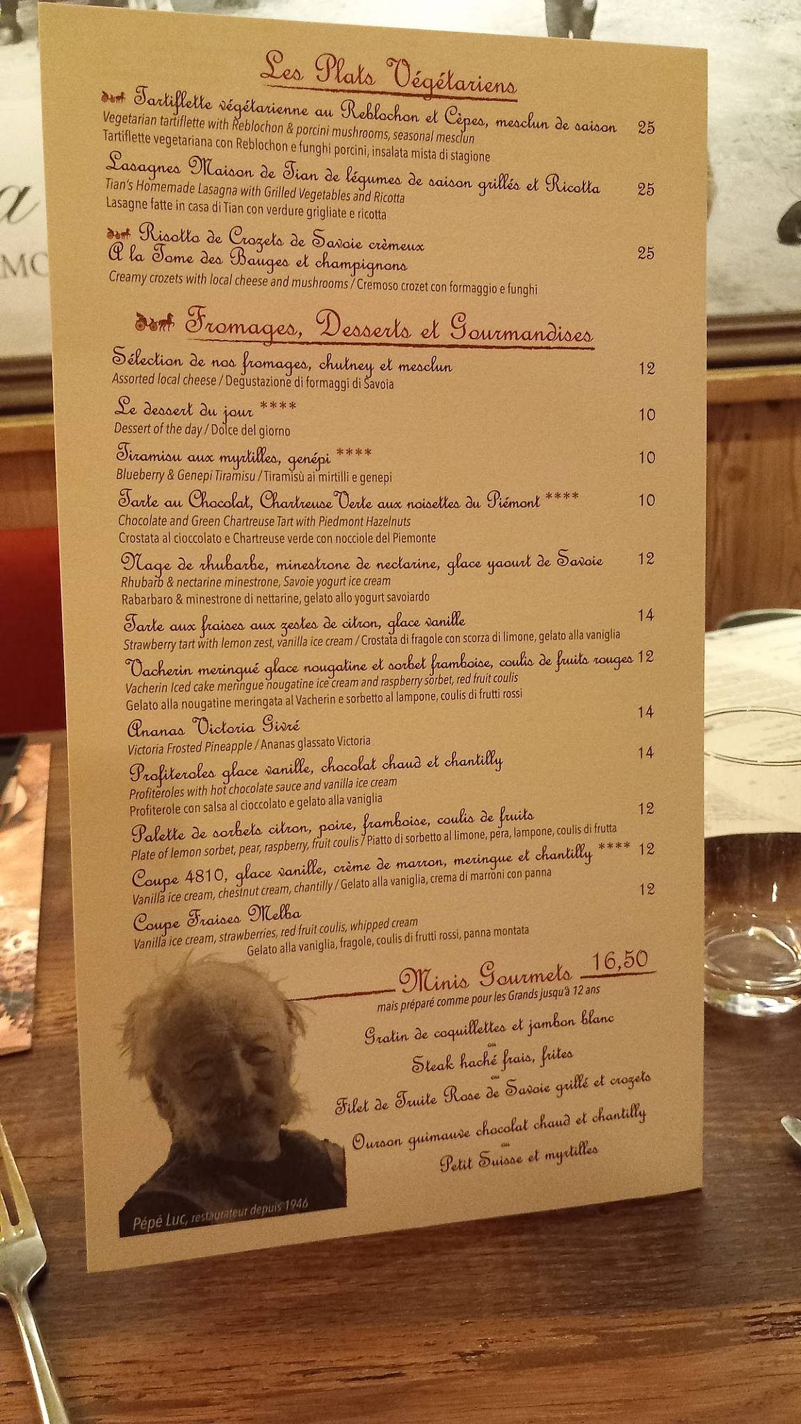 Menu de La Calèche