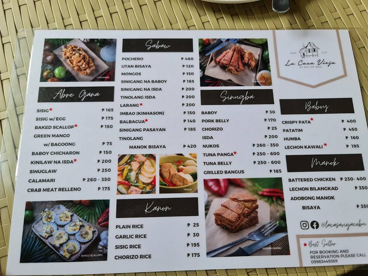 Menu at La Casa Vieja restaurant, Cebu City