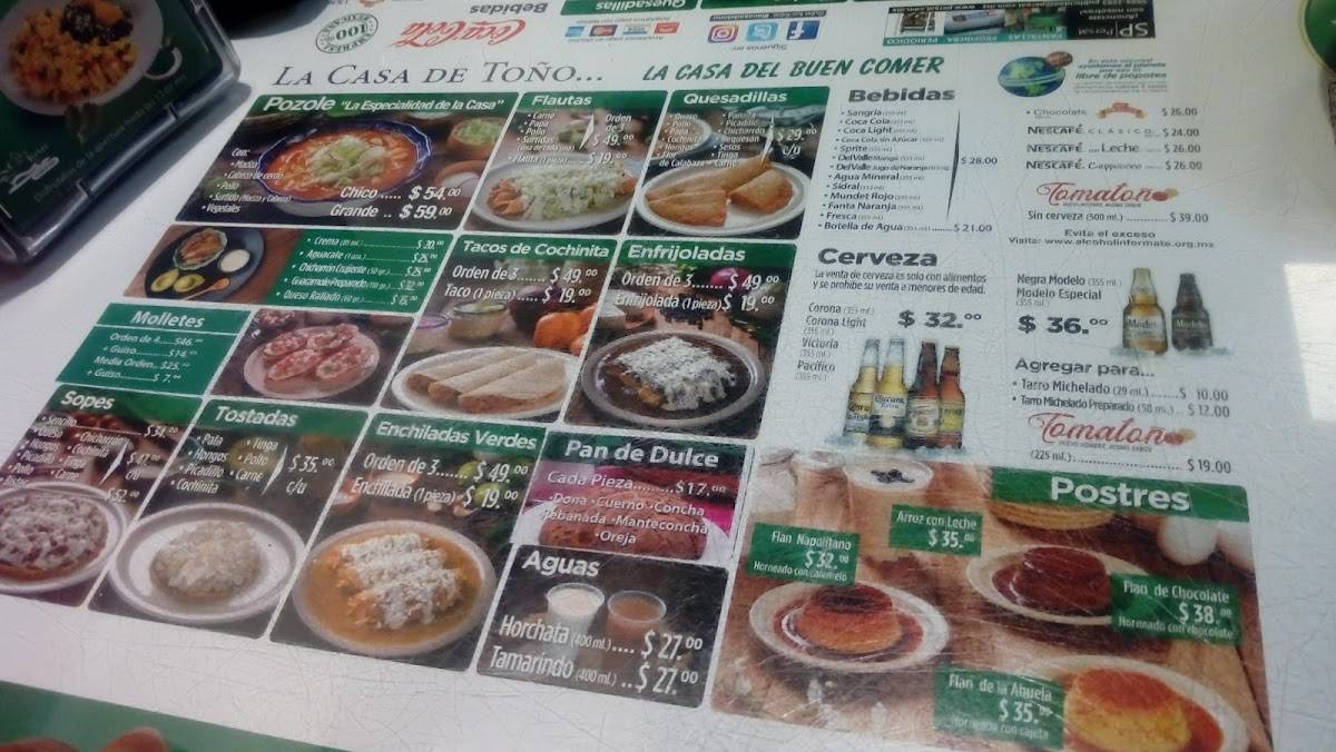 Carta del restaurante La Casa del Toño en Plaza Aragón, Ecatepec, Av