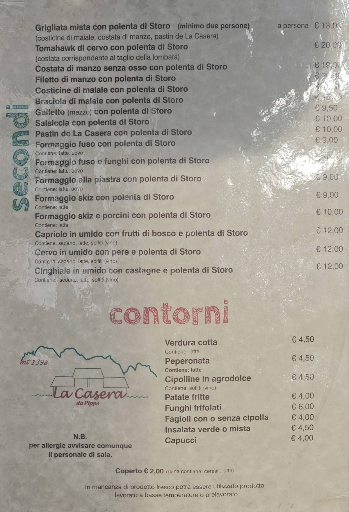 Menu di La Casera 