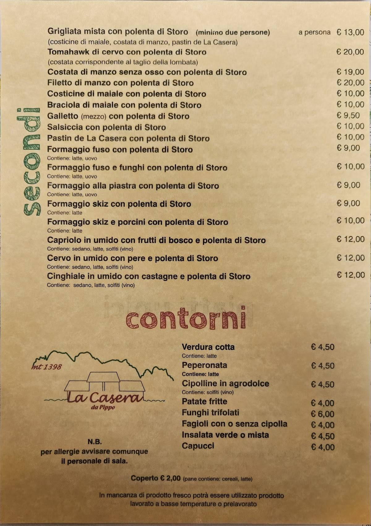 Menu di La Casera 