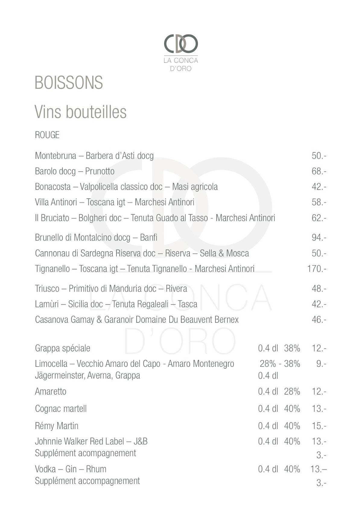 Menu di La Conca d'Oro 
