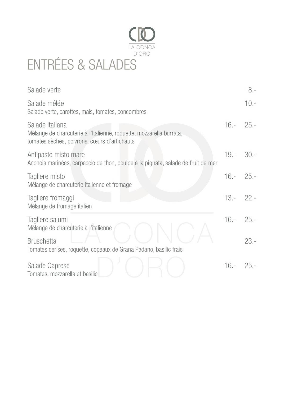 Menu di La Conca d'Oro 