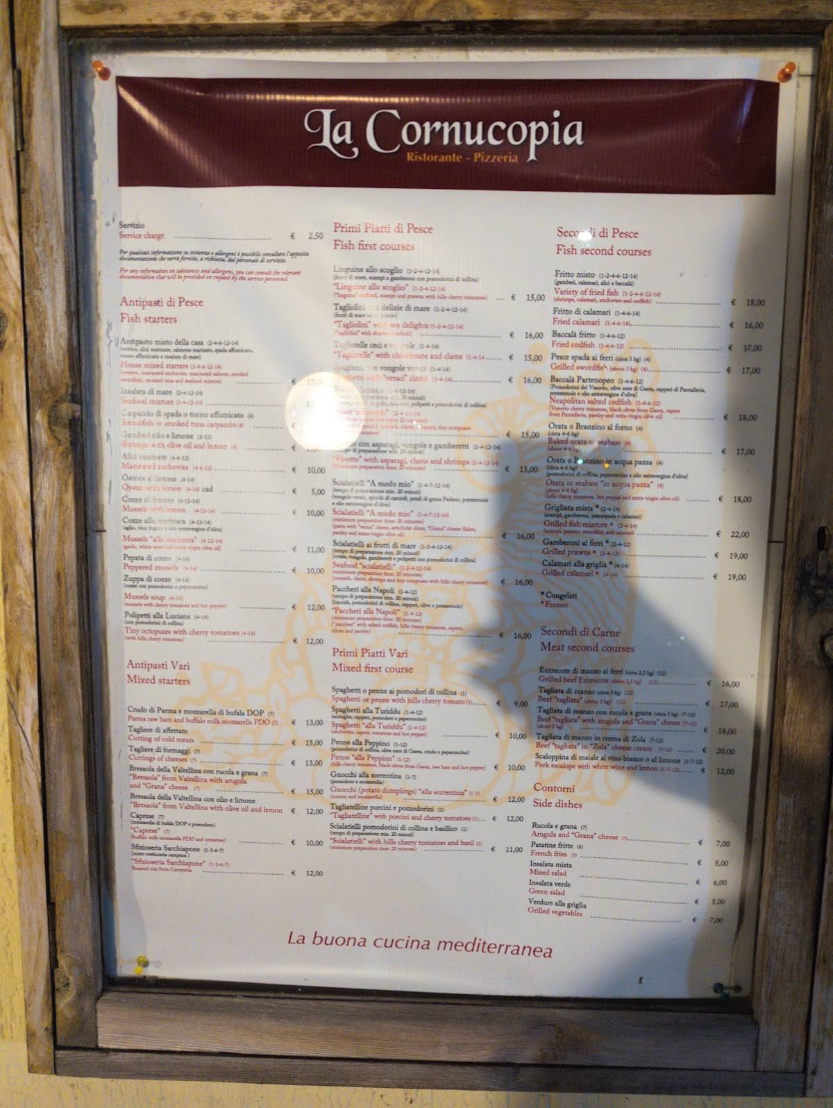 Menu di La Cornucopia 