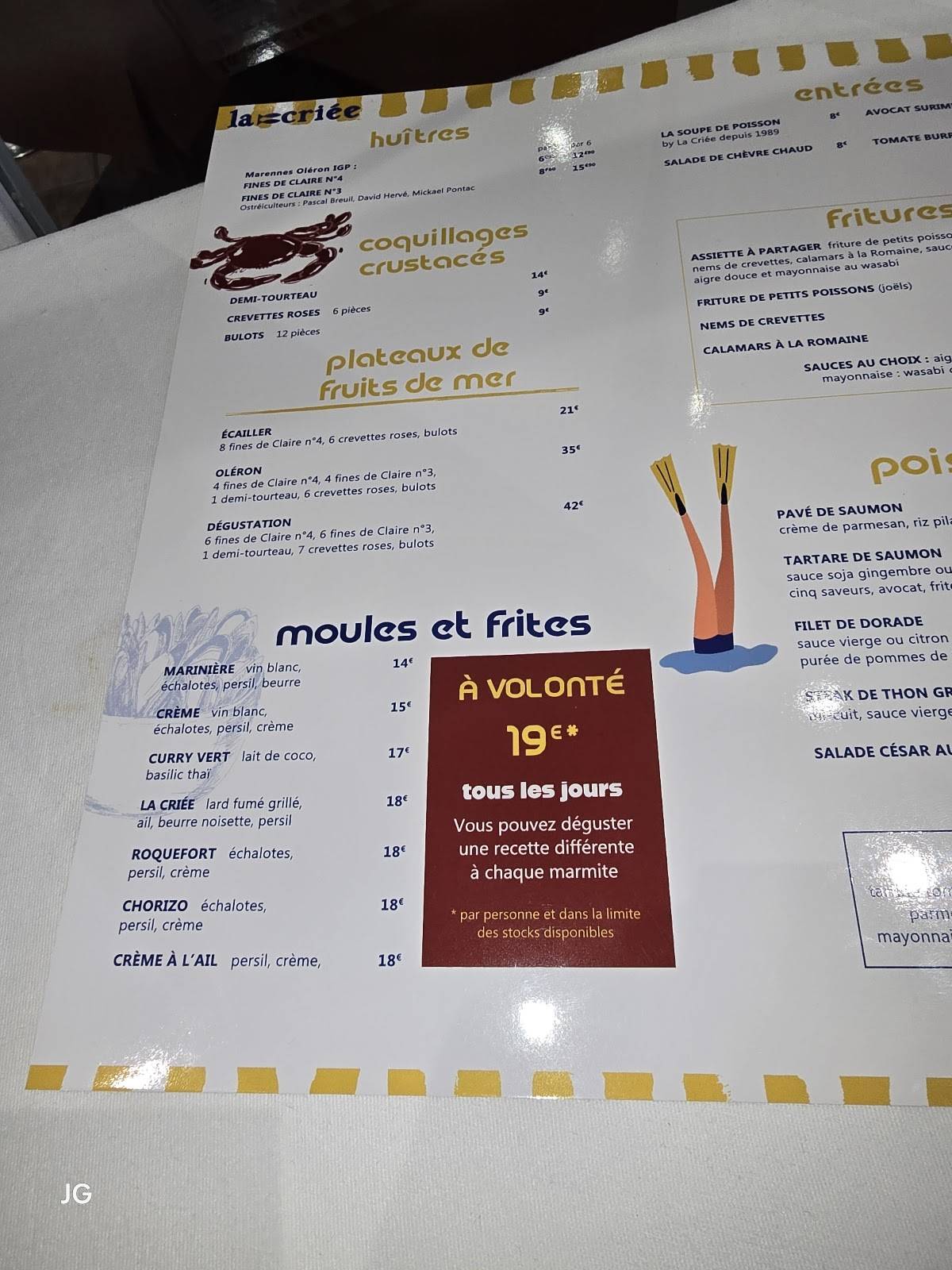 Menu de La Criée Mérignac