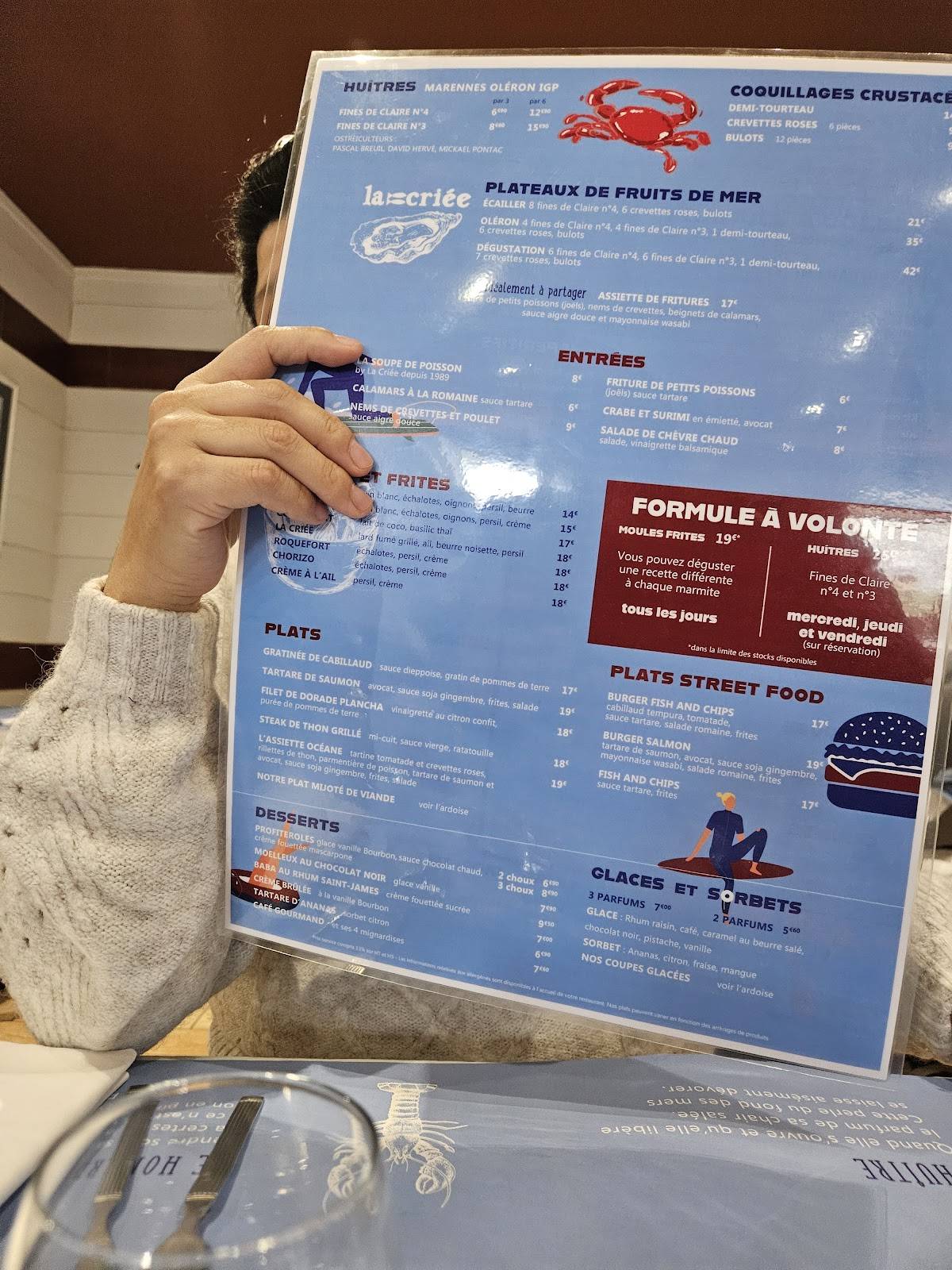 Menu de La Criée Mérignac