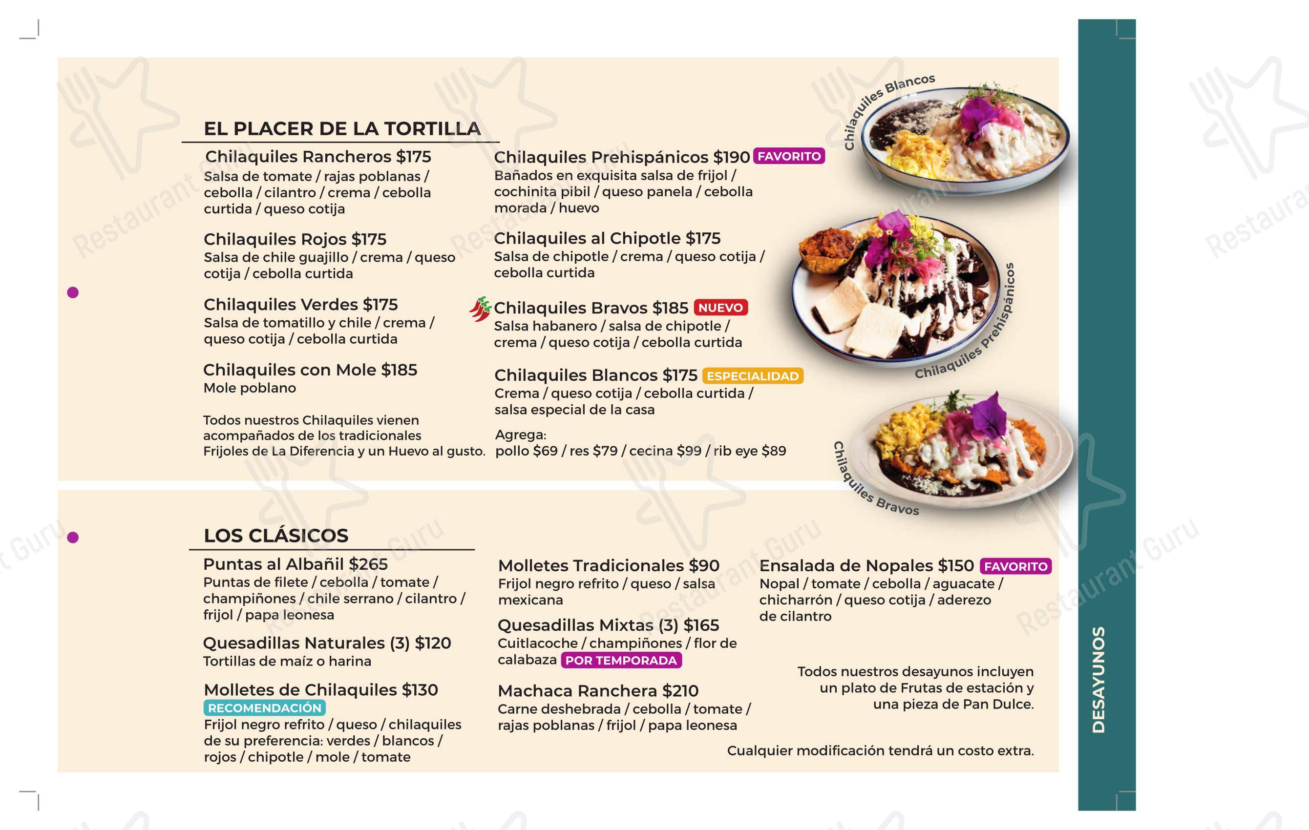 Carta de La Diferencia Restaurante, Tijuana