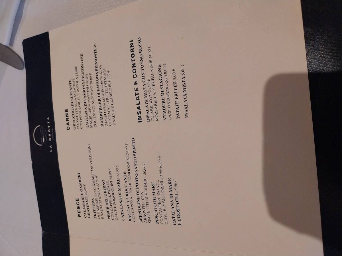 Menu di La Grotta 