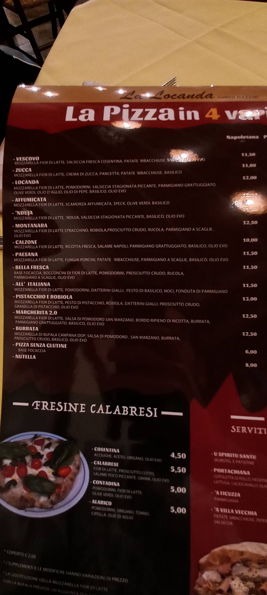 Menu di La Locanda Via G. Galliano - Ristorante Pinseria 