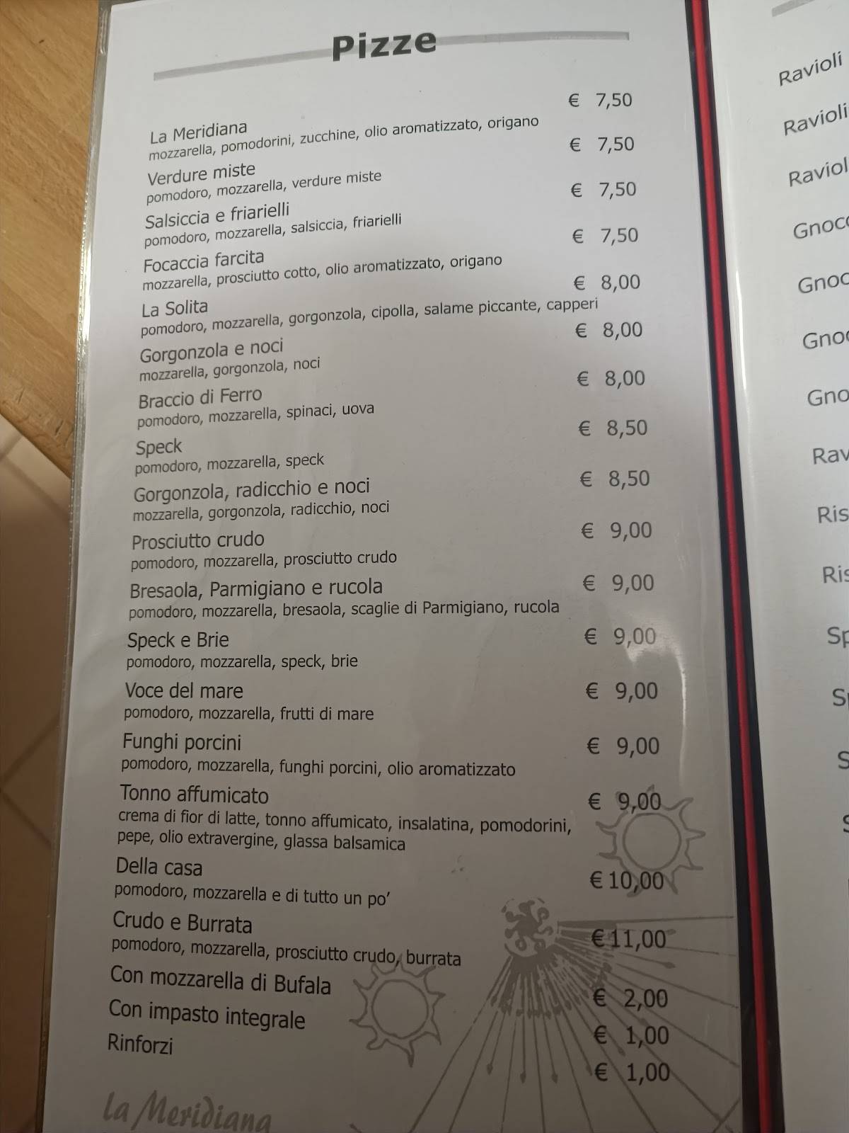 Menu di La Meridiana 