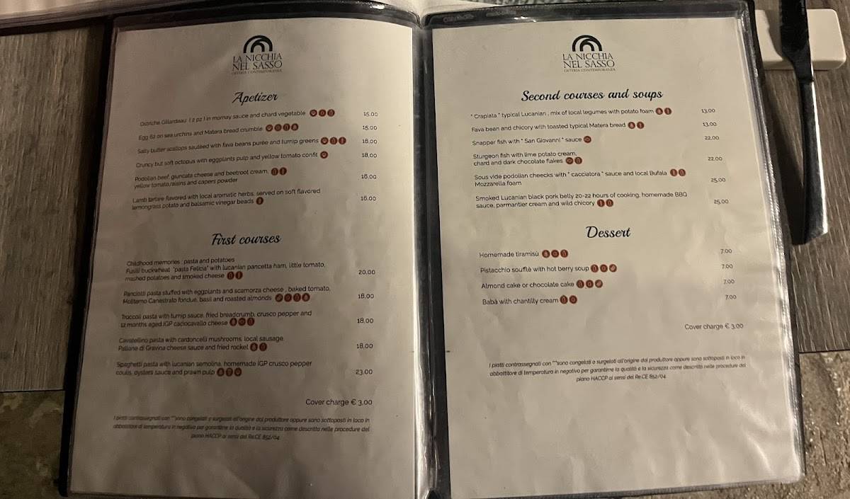 Menu di La Nicchia nel Sasso Osteria Contemporanea 