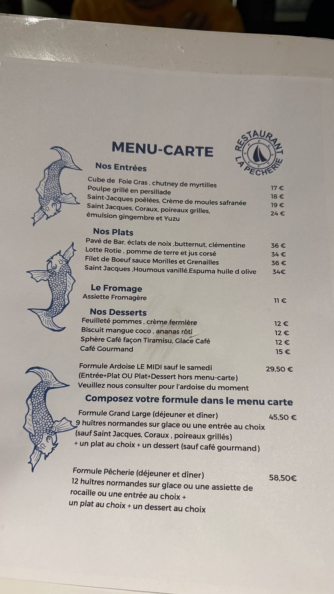 Menu de La Pêcherie Rouen