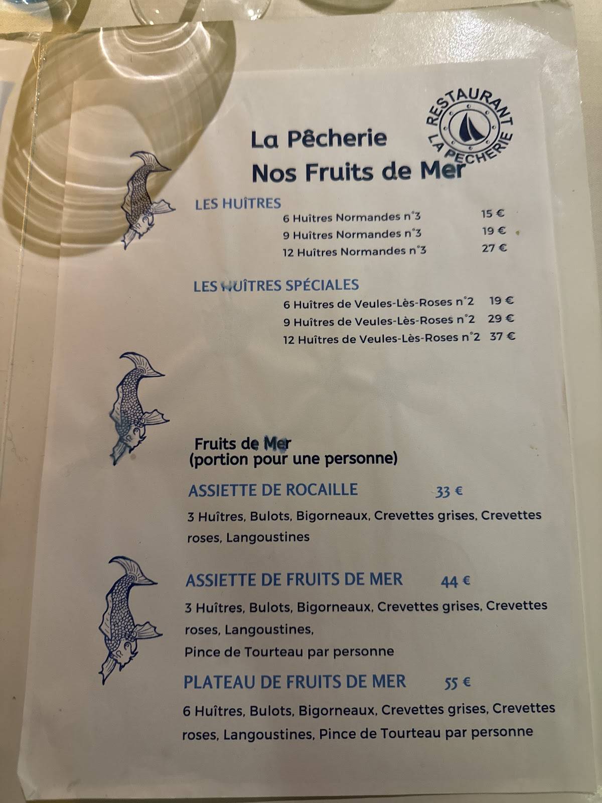 Menu de La Pêcherie Rouen