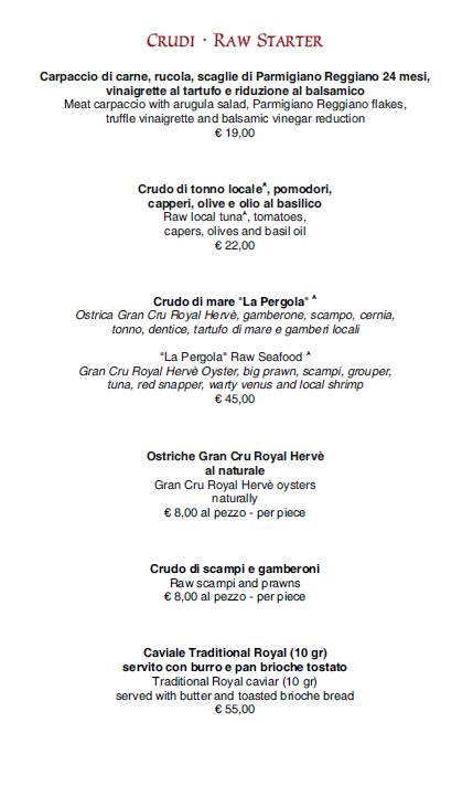 Menu di La Pergola 