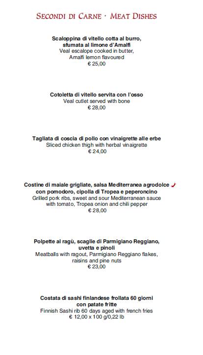 Menu di La Pergola 