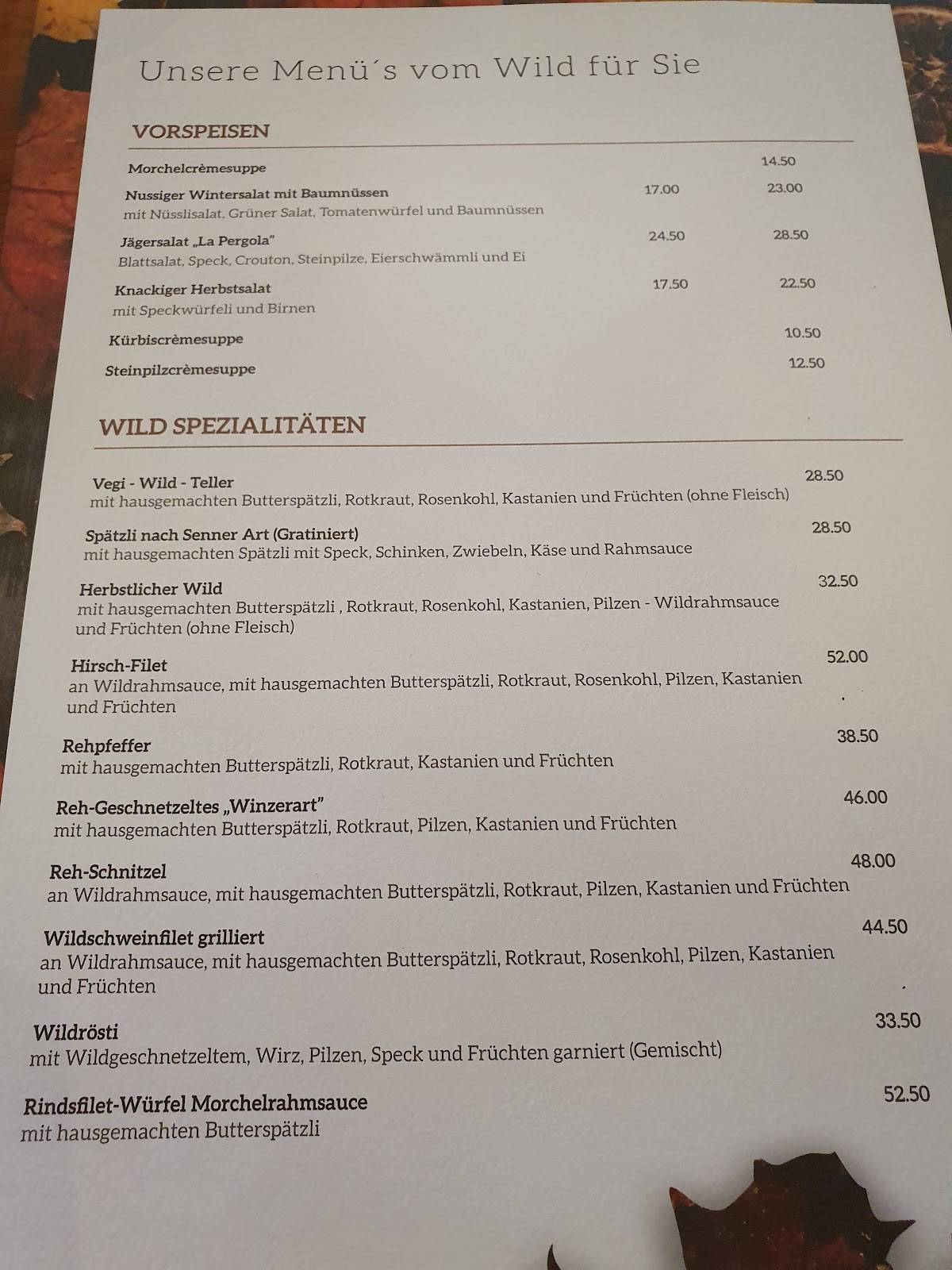 Menu di La Pergola Restaurant und Pizzeria 
