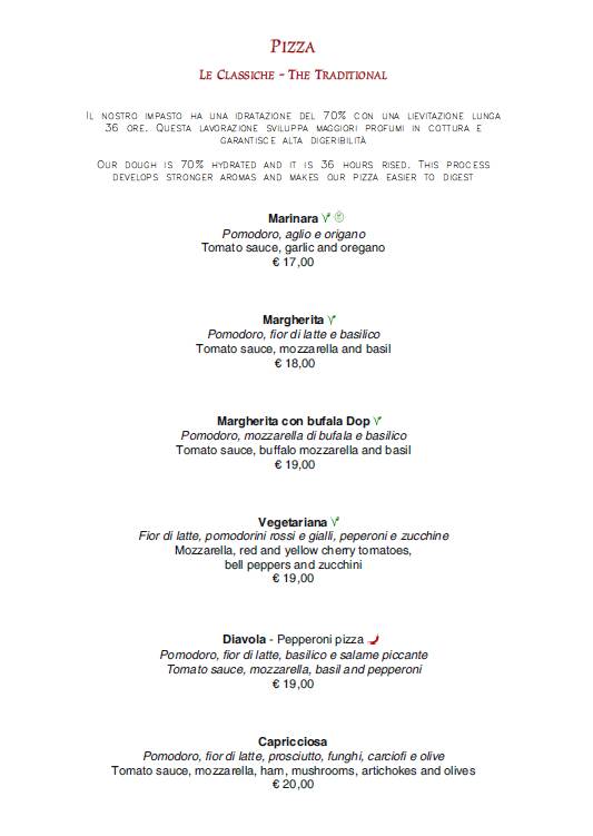 Menu di La Pergola 