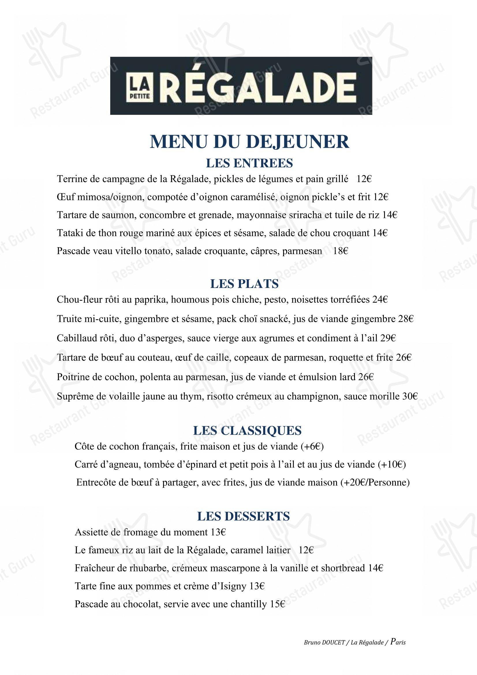 Основное меню pour La Petite Régalade dans Paris
