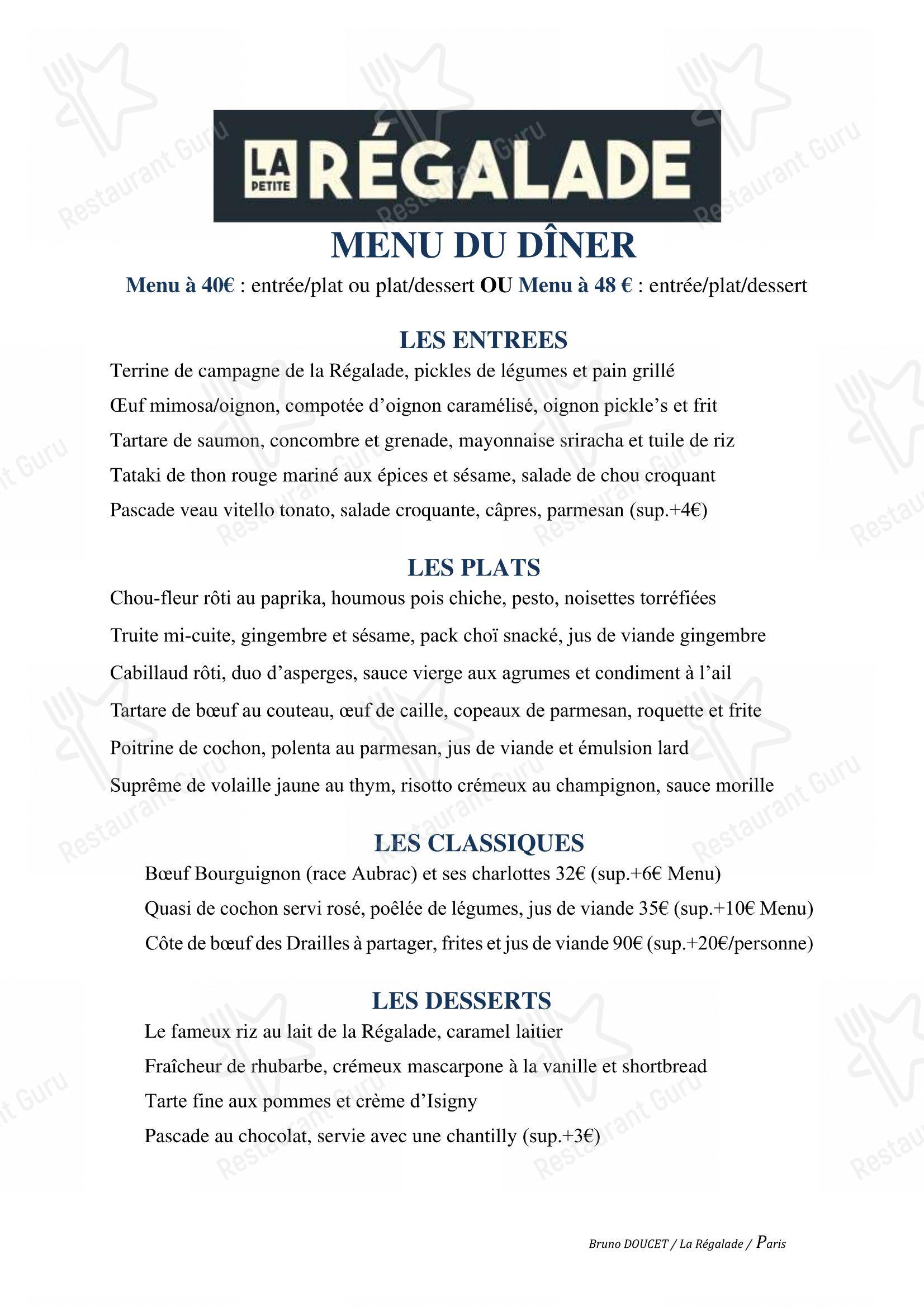 La Petite Régalade dans Paris - Основное меню