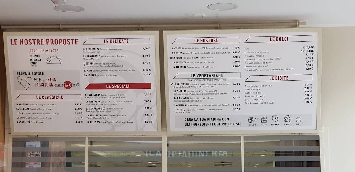 Menu di La Piadineria 