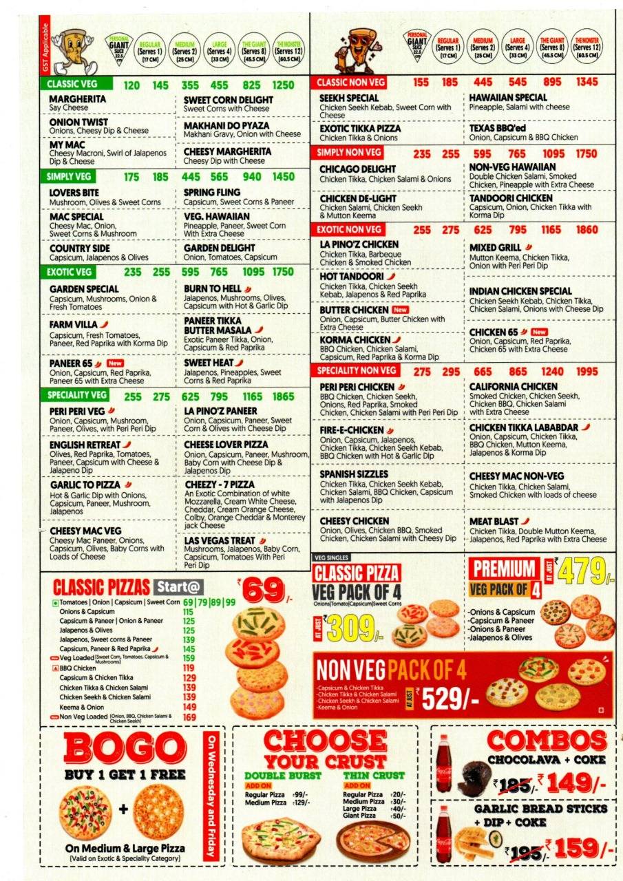 La Pinoz Pizza, Rudrapur menu