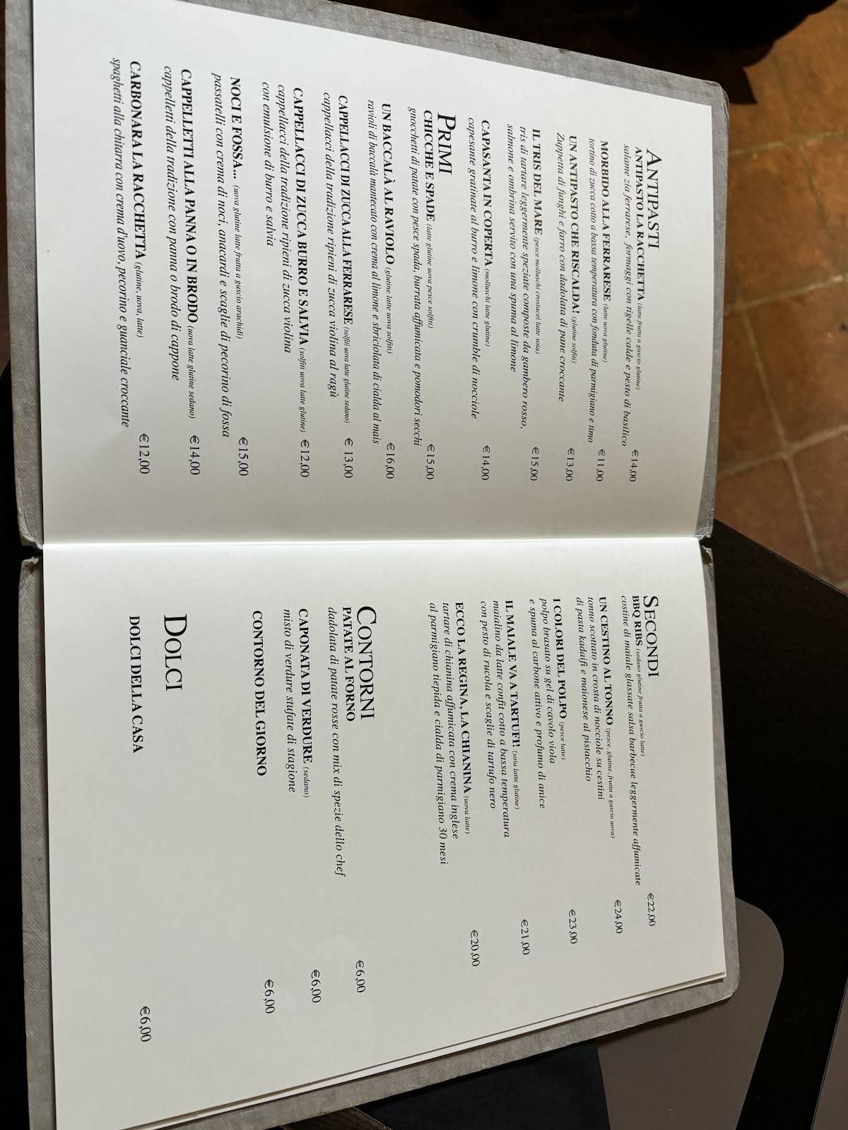 Menu di La Racchetta 