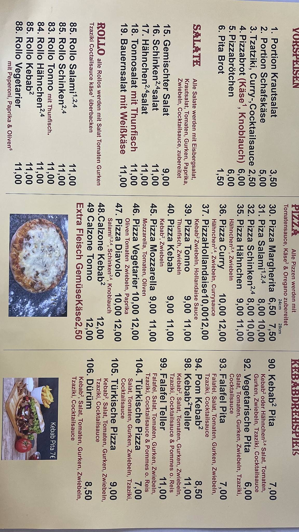 Menu de La Roma