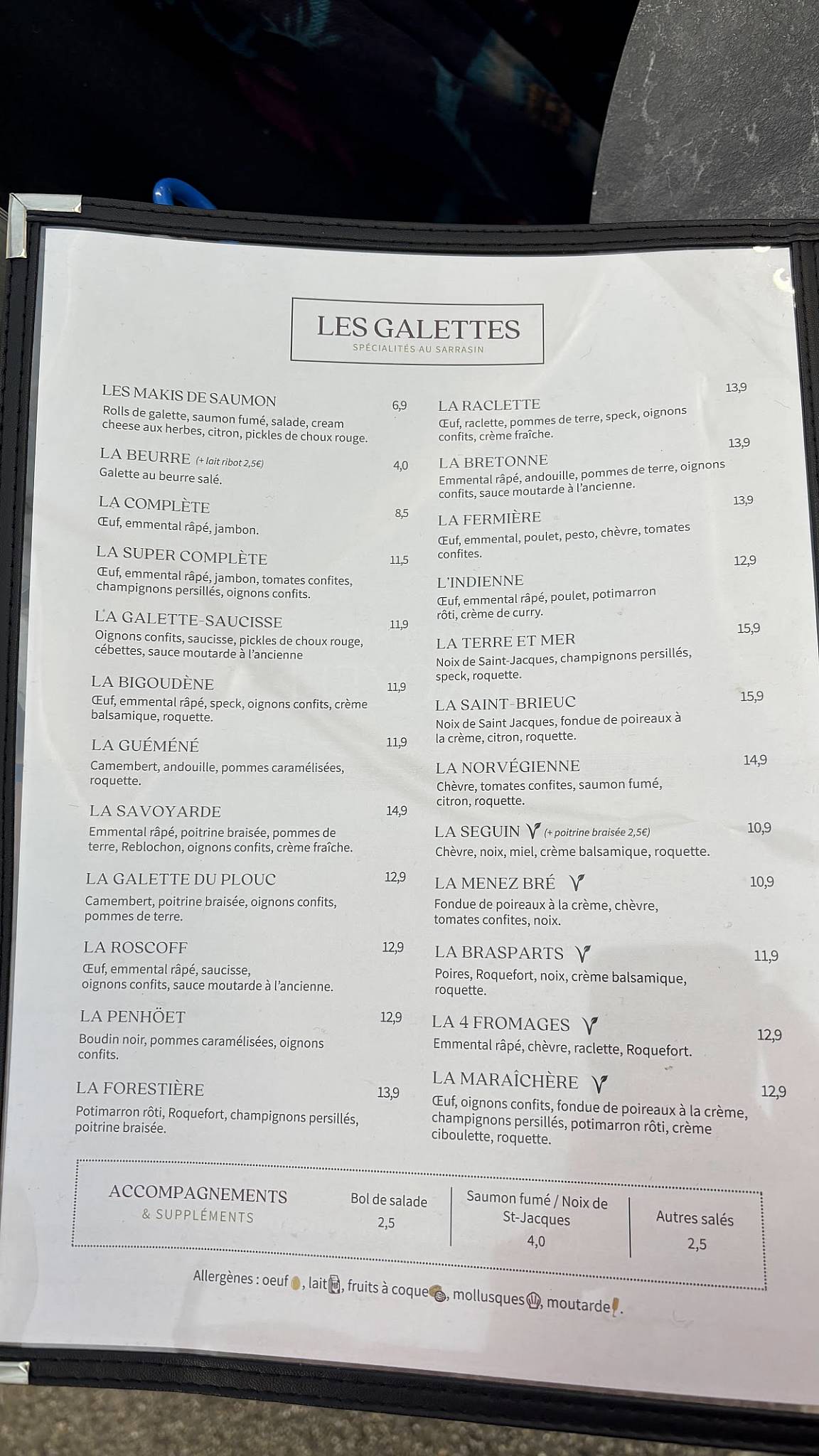 Menu de Crêperie La Rozell