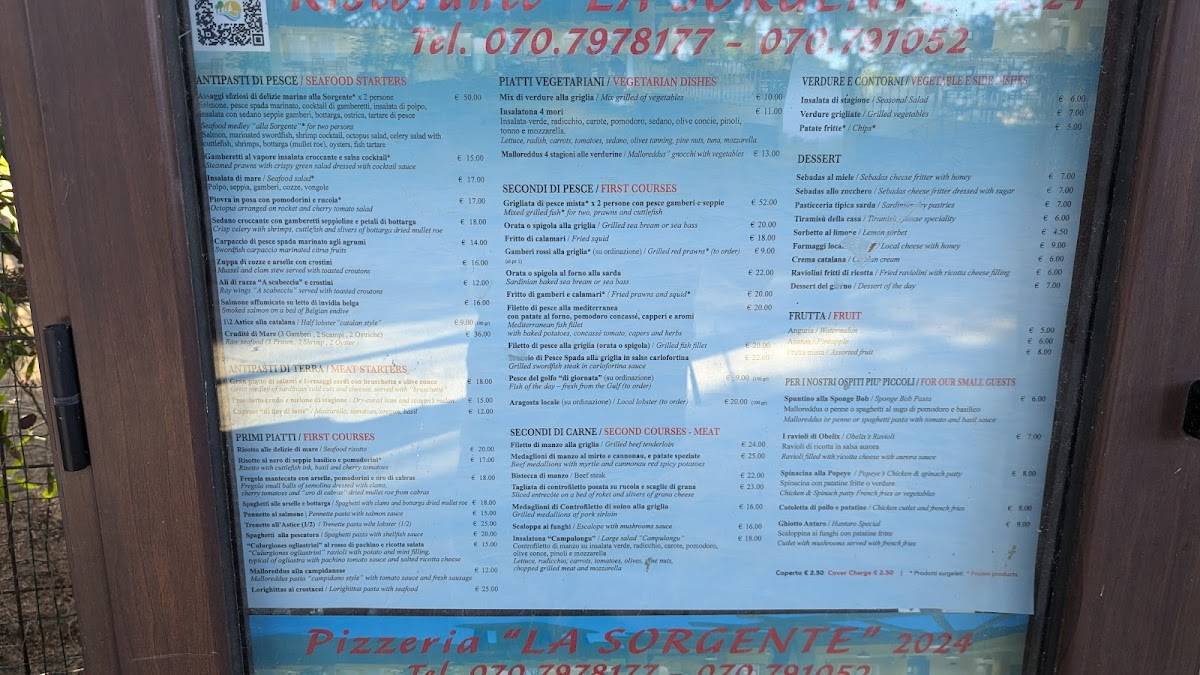 Menu di La Sorgente 