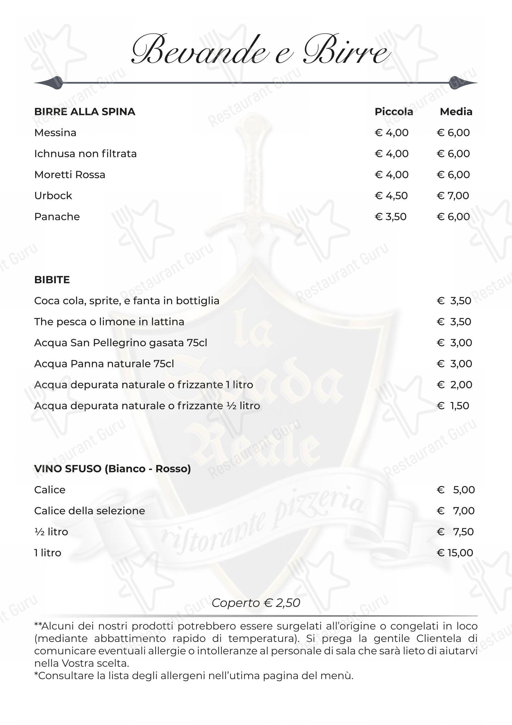 Menu di La Spada Reale - Menu