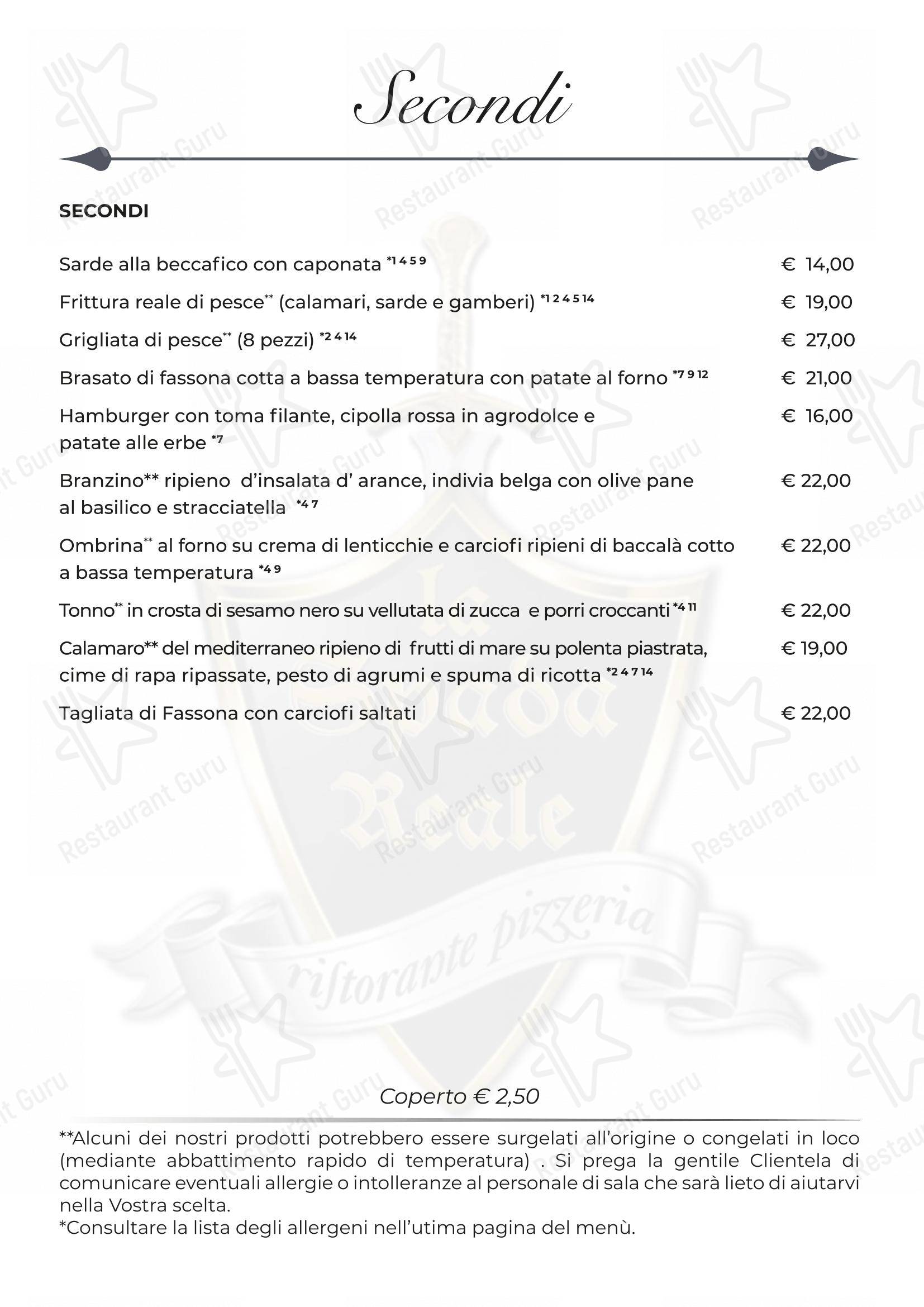 Menu di La Spada Reale - Menu