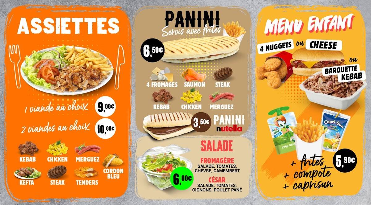 Menu de La Strada. Kebab..tacos..burger..