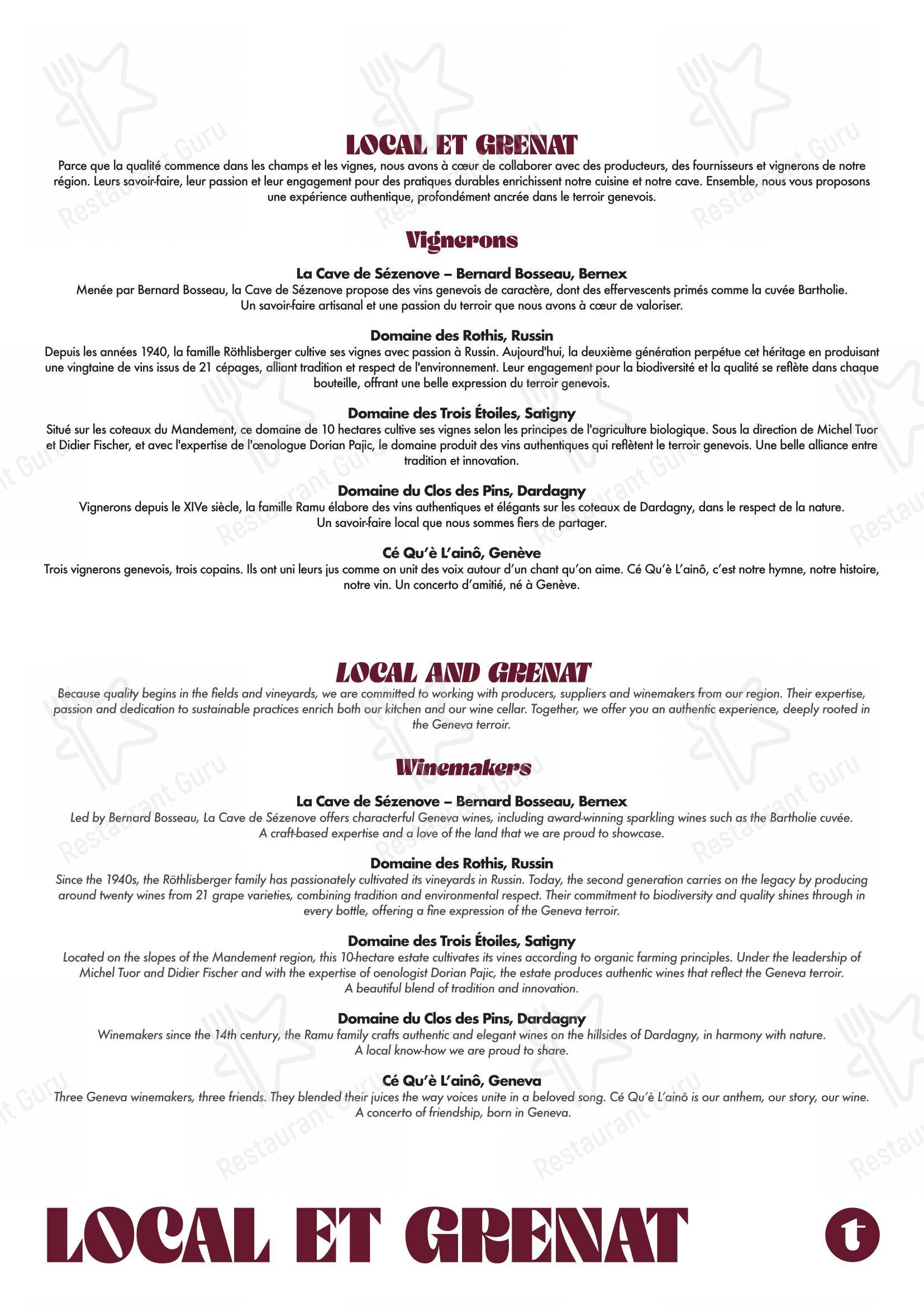 菜单 per La Table Grenat ristorante