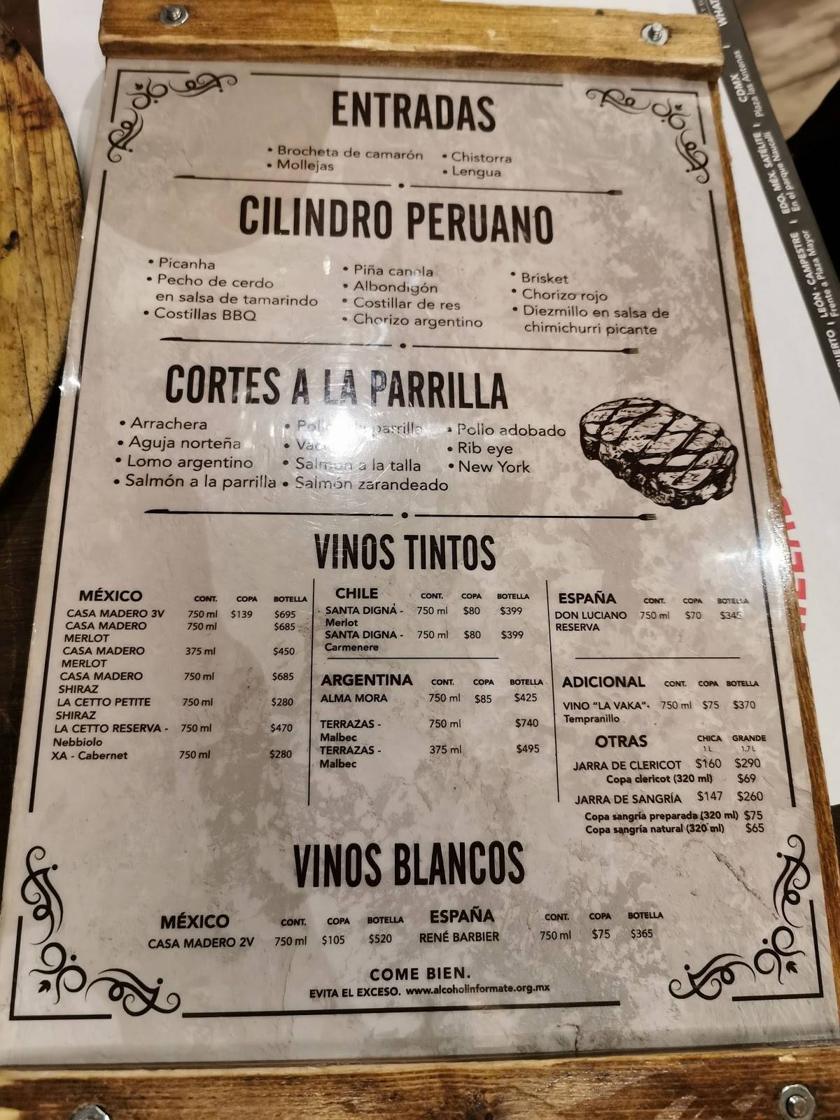Carta del restaurante La Vaka Las Antenas, Ciudad del México